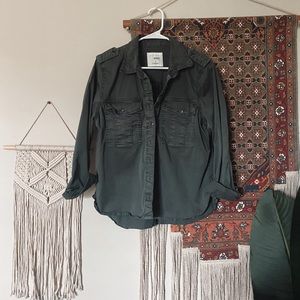 trendy button down blouse / shacket material